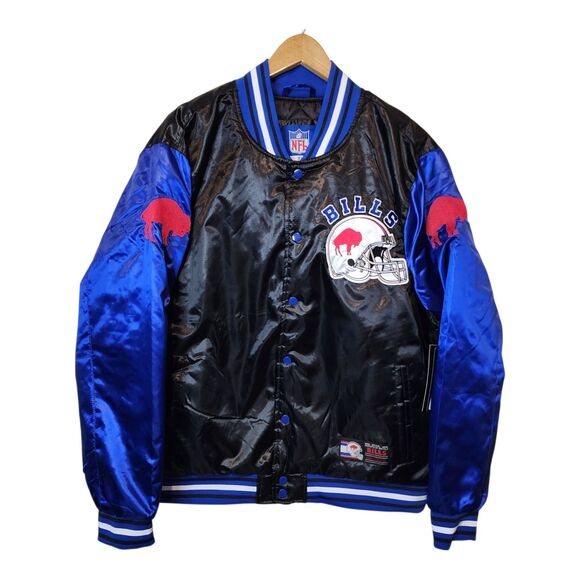 Buffalo Bills Jacket Satin Bomber Coat NFL Team Varsity Button NFL Mens XL - Picture 1 of 12